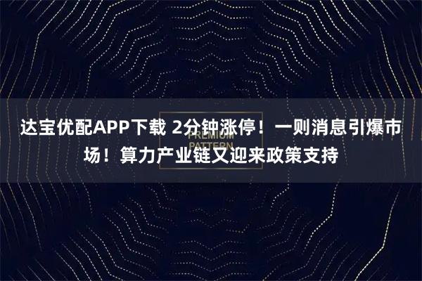达宝优配APP下载 2分钟涨停！一则消息引爆市场！算力产业链又迎来政策支持