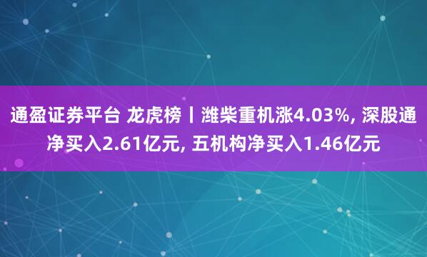 通盈证券平台 龙虎榜丨潍柴重机涨4.03%, 深股通净买入2.61亿元, 五机构净买入1.46亿元